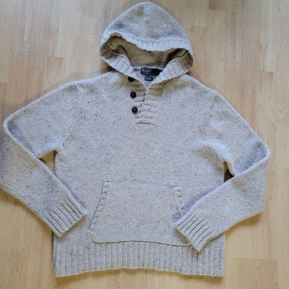 Vintage Polo Ralph Lauren Wool Alpaca Blend Hoodie Sweater Oatmeal Beige XL